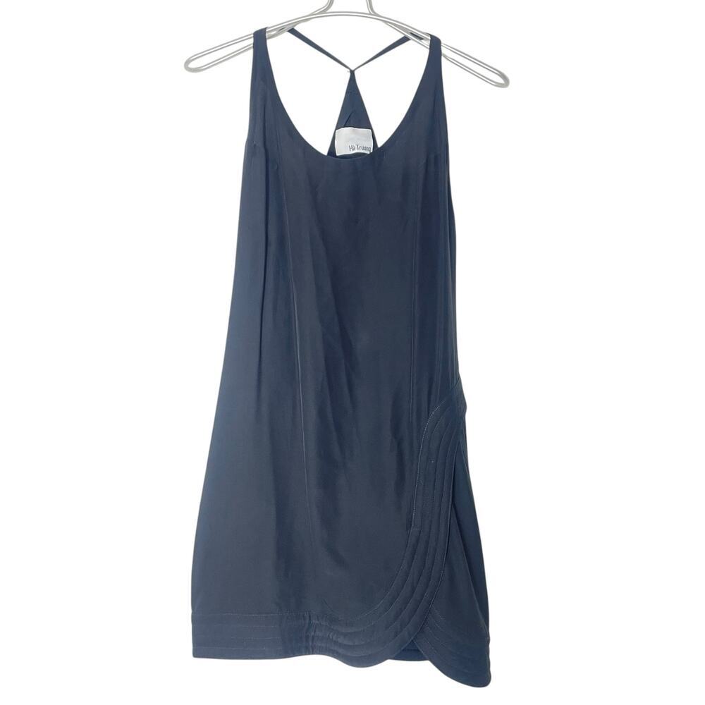 Ha Truong Mini Dress Silk Scoop Neck Racerback Detailed Hem Black Size Small - Picture 8 of 8